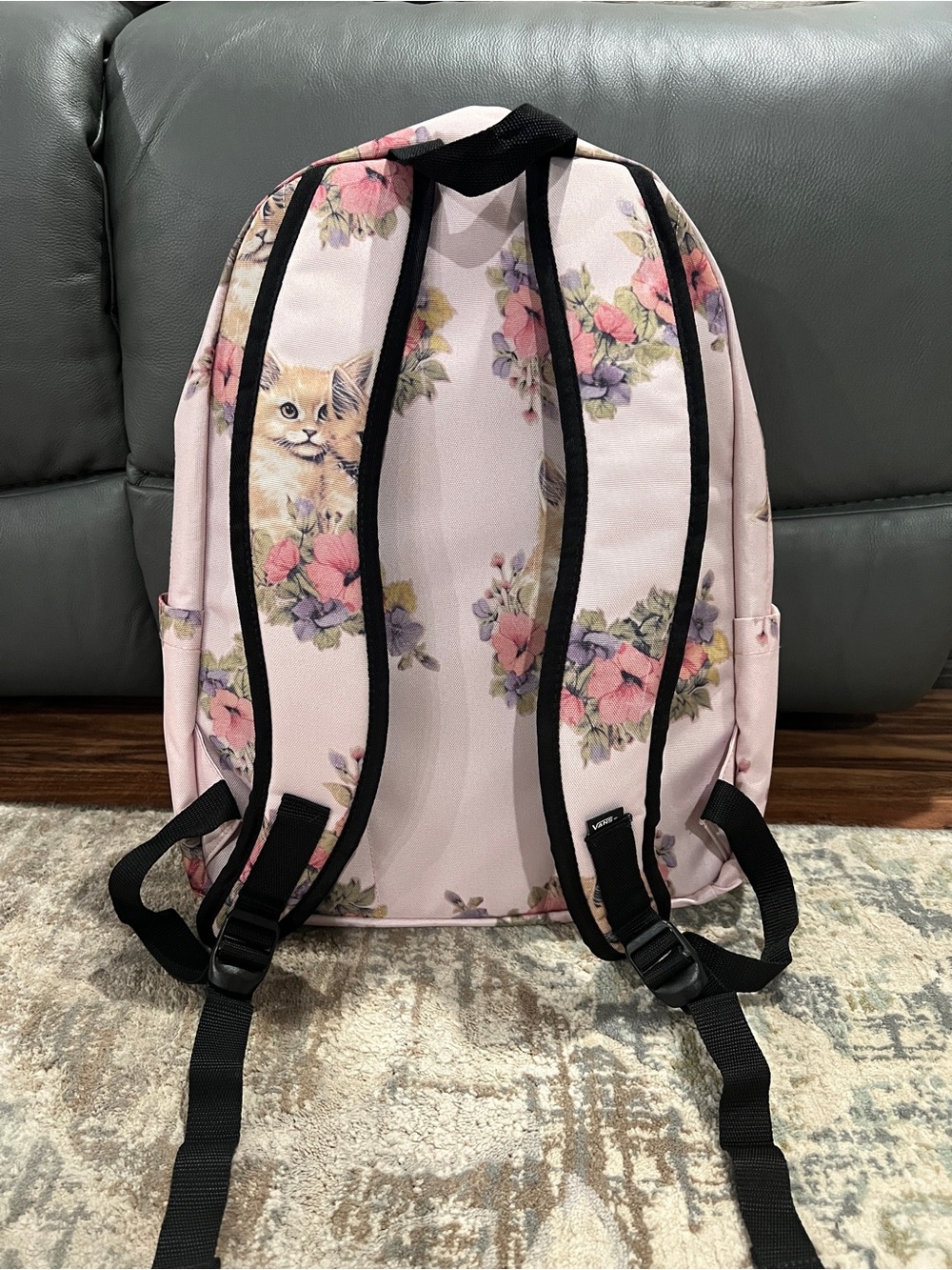 Vans Old Skool Drop V Backpack Light Pink Floral Kitten Print - Picture 2 of 10